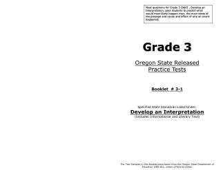Grade 3 Oregon State Released Practice Tests Booklet # 3-1