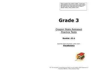 Grade 3 Oregon State Released Practice Tests Booklet #3-4