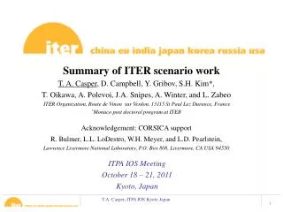 Summary of ITER scenario work