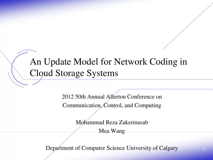 an update model for network coding in cloud storage systems