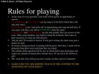 Rules for playing