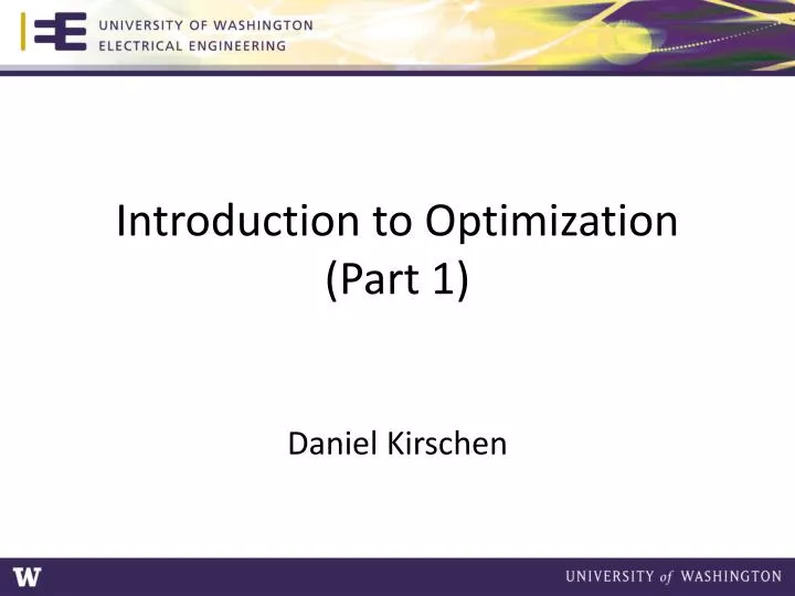 introduction to optimization part 1