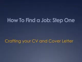 How To Find a Job: Step One