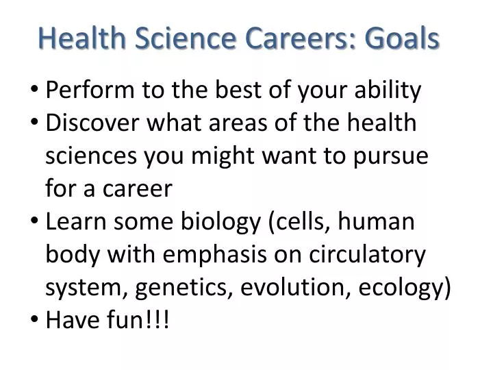 health science careers goals