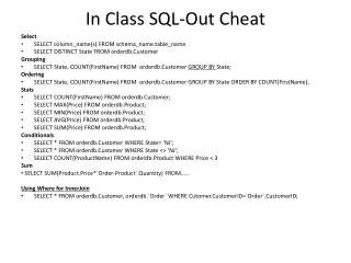 In Class SQL-Out Cheat