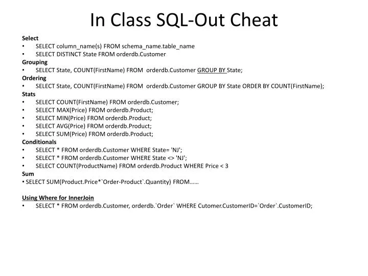 in class sql out cheat