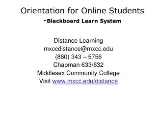 Orientation for Online Students - Blackboard Learn System