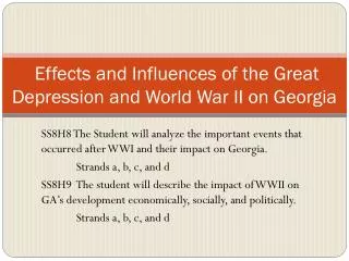 Effects and Influences of the Great Depression and World War II on Georgia