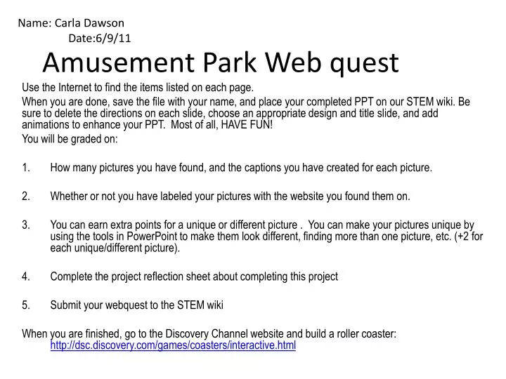 amusement park web quest