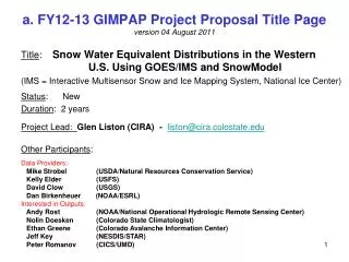 a. FY12-13 GIMPAP Project Proposal Title Page version 04 August 2011