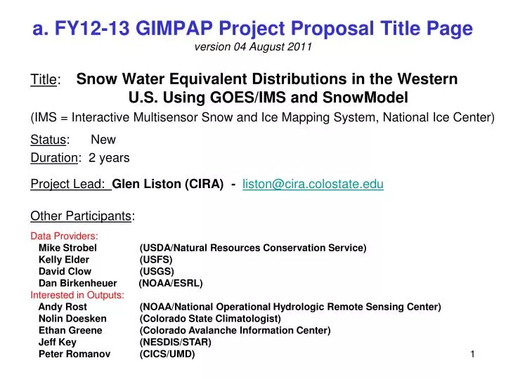 a fy12 13 gimpap project proposal title page version 04 august 2011