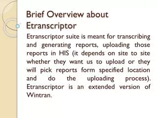 Brief Overview about Etranscriptor