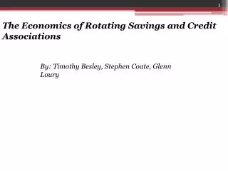 The Economics of Rotating Savings and Credit Associations