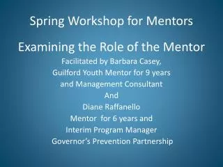 Spring Workshop for Mentors