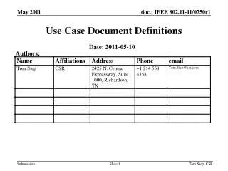 Use Case Document Definitions