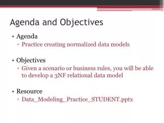 Agenda and Objectives