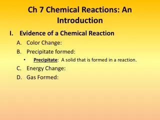 Ch 7 Chemical Reactions: An Introduction