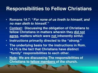Responsibilities to Fellow Christians