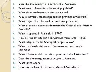 Describe the country and continent of Australia. What area of Australia is the most populated?