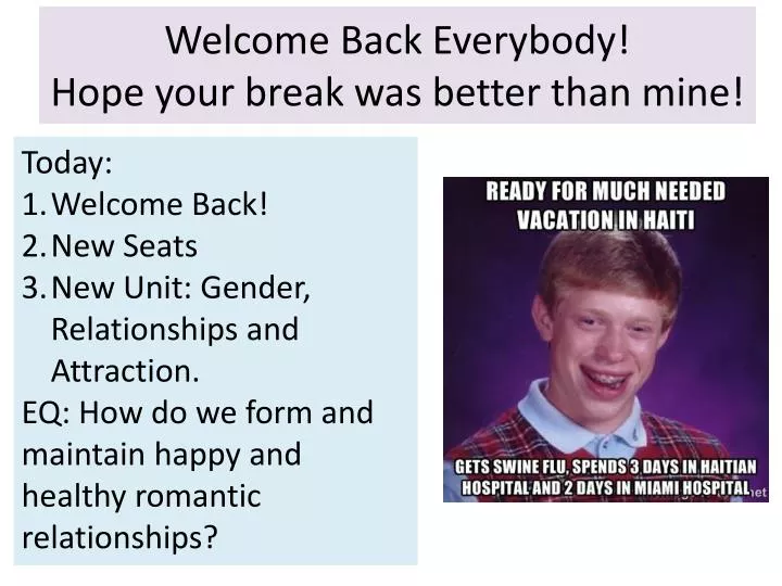 welcome back everybody hope your break was better than mine