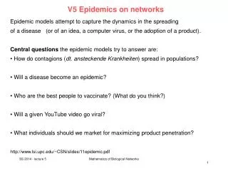 V5 Epidemics on networks