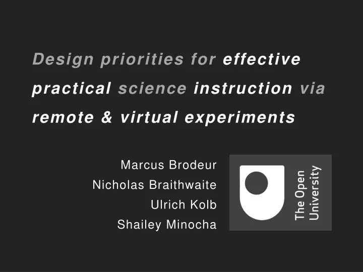 design priorities for effective practical science instruction via remote virtual experiments