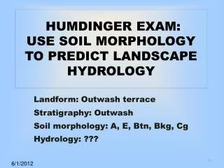 HUMDINGER EXAM: USE SOIL MORPHOLOGY TO PREDICT LANDSCAPE HYDROLOGY