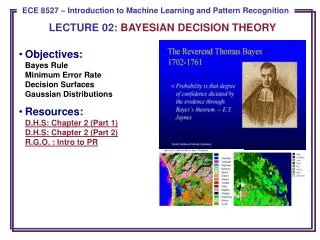 LECTURE 02: BAYESIAN DECISION THEORY
