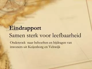 Eindrapport Samen sterk voor leefbaarheid