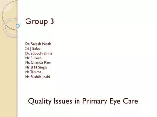 Quality Issues in Primary Eye Care