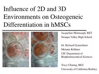 Influence of 2D and 3D Environments on Osteogeneic Differentiation in hMSCs
