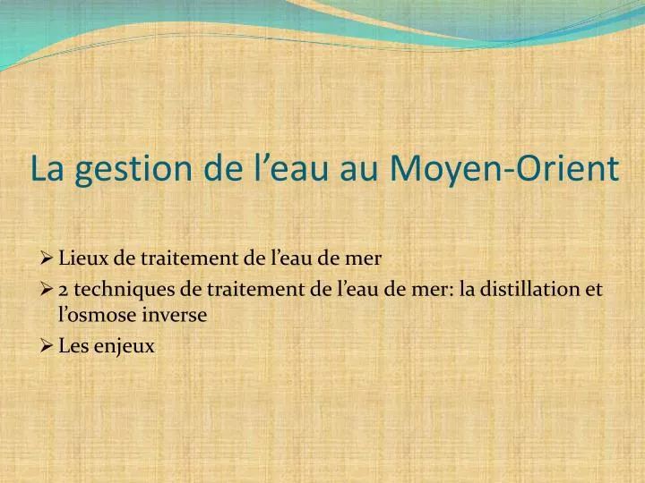 la gestion de l eau au moyen orient