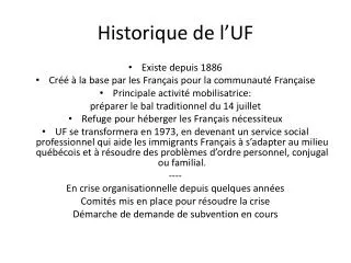 historique de l uf