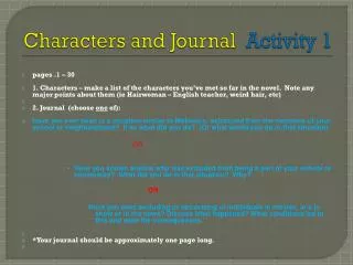 Characters and Journal Activity 1