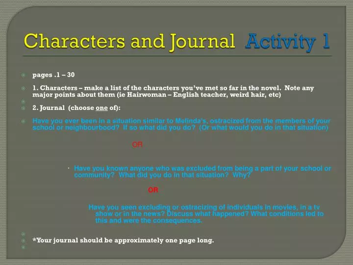 characters and journal activity 1