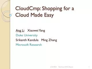 CloudCmp : Shopping for a Cloud Made Easy