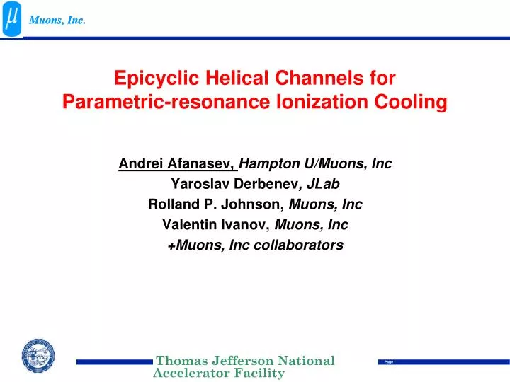 epicyclic helical channels for parametric resonance ionization cooling
