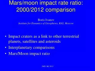 Mars/moon impact rate ratio: 2000/2012 comparison