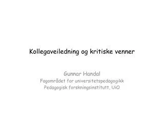 kollegaveiledning og kritiske venner