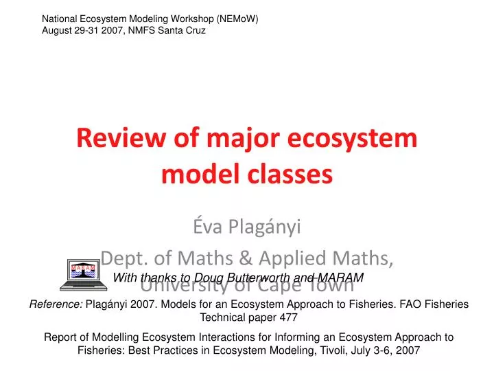 review of major ecosystem model classes