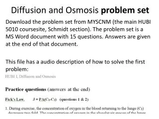 Diffusion and Osmosis problem set