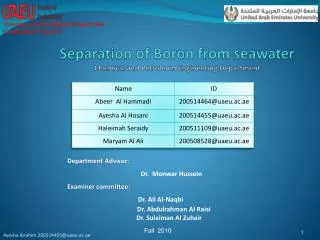 Separation of Boron from seawater Chemical and Petroleum Engineering Department