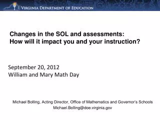 September 20, 2012 William and Mary Math Day
