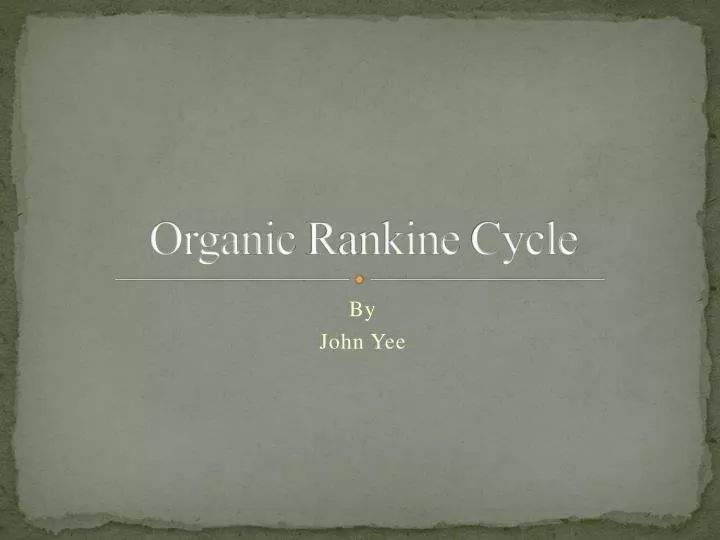 organic rankine cycle