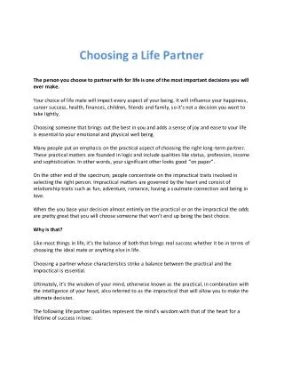 Choosing a Life Partner