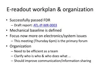 E-readout workplan &amp; organization