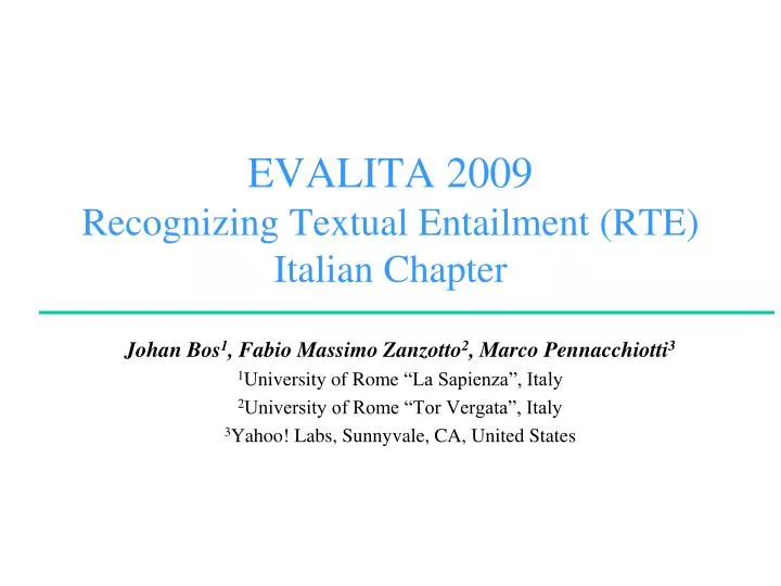 evalita 2009 recognizing textual entailment rte italian chapter