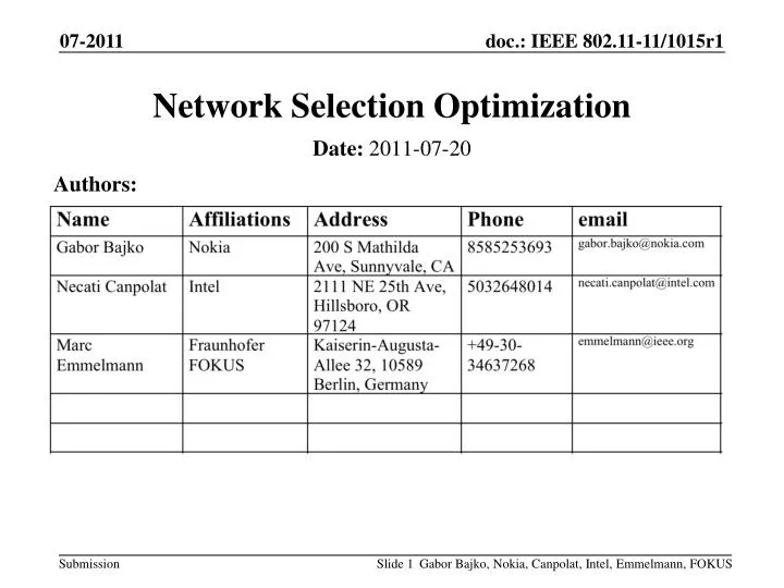 network selection optimization
