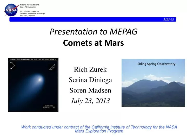 presentation to mepag comets at mars