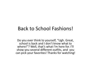 Back to School Fashions!
